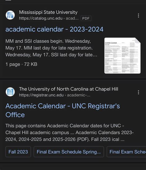 Academic Calendar Unc