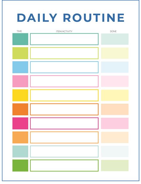 Blank Daily Routine Chart Blank Daily Routine Chart