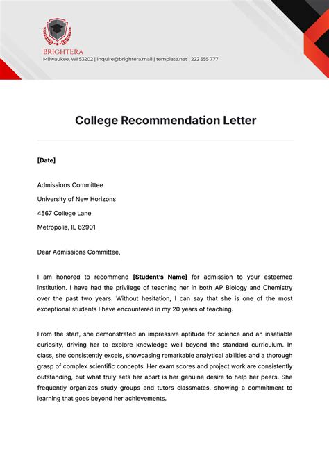 College Reference Letter Template