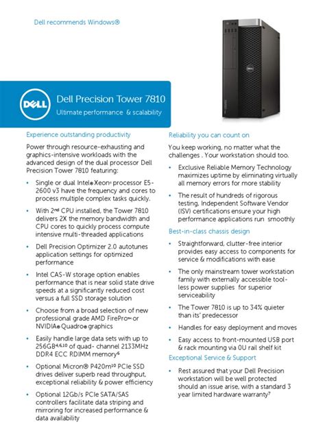 Dell Precision Tower 7810 Ultimate Performance Scalability Pdf Solid State Drive Usb