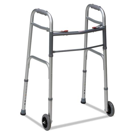 Dmi Two Button Release Folding Walker With Wheels Silver Gray