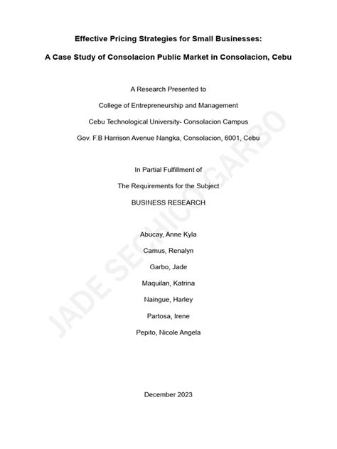 Draft Effective Pricing Strategies For Small Businesses A Case Study Draft Effective Pricing Strategies For Small Businesses A Case Study