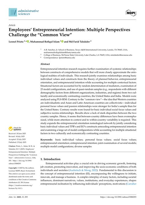 Employees Entrepreneurial Intention Multiple Perspectives Challenge The Common View