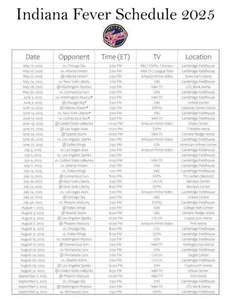 Free Printable 2025 Indiana Fever Schedule Printerfriendly
