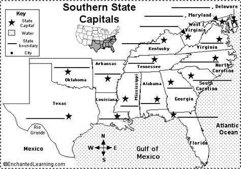 Label Southern Us State Capitals Printout Enchantedlearning Com
