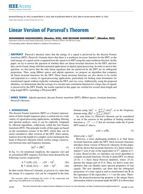 Pdf Linear Version Of Parseval S Theorem Pdf Linear Version Of Parseval S Theorem