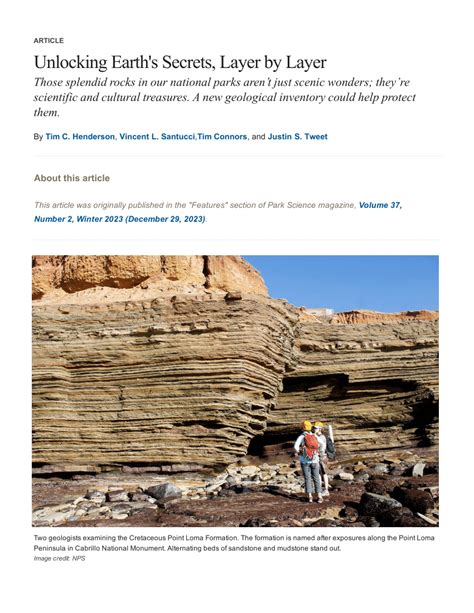 Pdf Unlocking Earth S Secrets Layer By Layer Those Splendid Rocks In Our National Parks Aren T Just Scenic Wonders They Re Scientific And Cultural Treasures A New Geological Inventory Could Help Protect Them Pdf Unlocking Earth S Secrets Layer By Layer Those Splendid Rocks In Our National Parks Aren T Just Scenic Wonders They Re Scientific And Cultural Treasures A New Geological Inventory Could Help Protect Them
