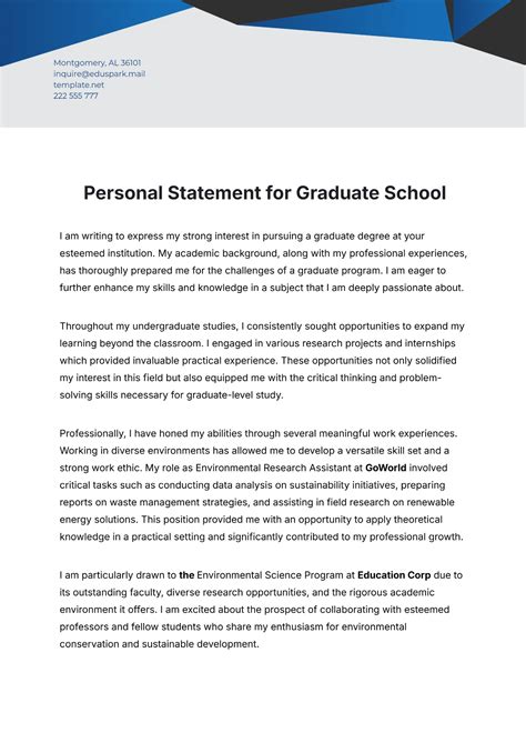 Personal Statement For Graduate School Examples