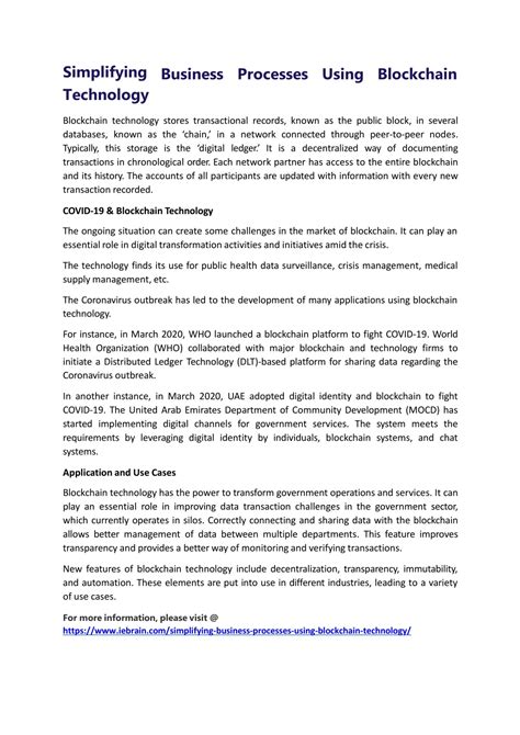 Ppt Simplifying Business Processes Using Blockchain Technology