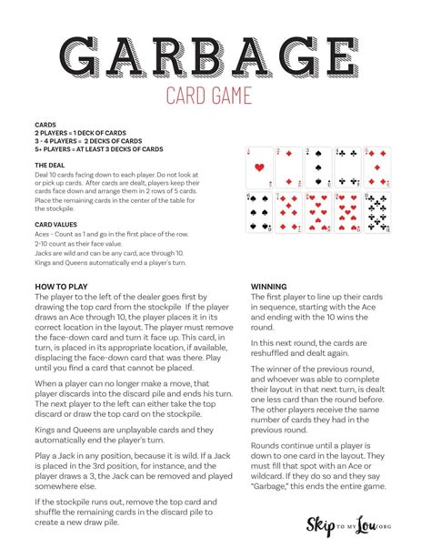 Printable Garbage Card Game Rules Printable Garbage Card Game Rules