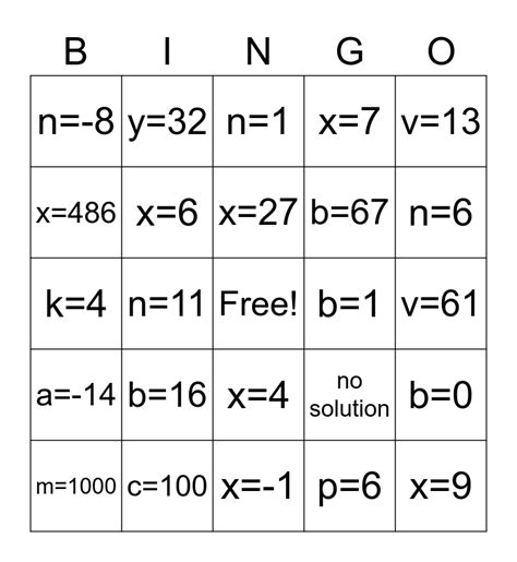 Solving Square Root Equations Bingo Card Solving Square Root Equations Bingo Card