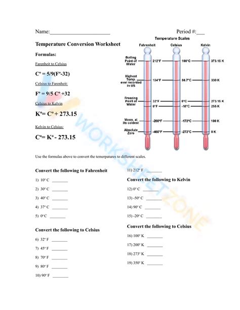 Temperature Conversion Worksheet Temperature Conversion Worksheet