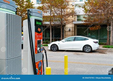 Tesla Parks Next To A Chargepoint Public Charging Station Editorial