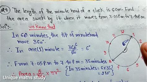 The Length Of The Minute Hand Of A Clock Is 6Cm Find Area Swept By It