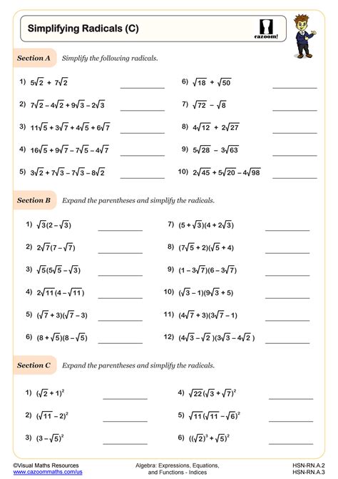 Easy Worksheet for Simplifying Radicals